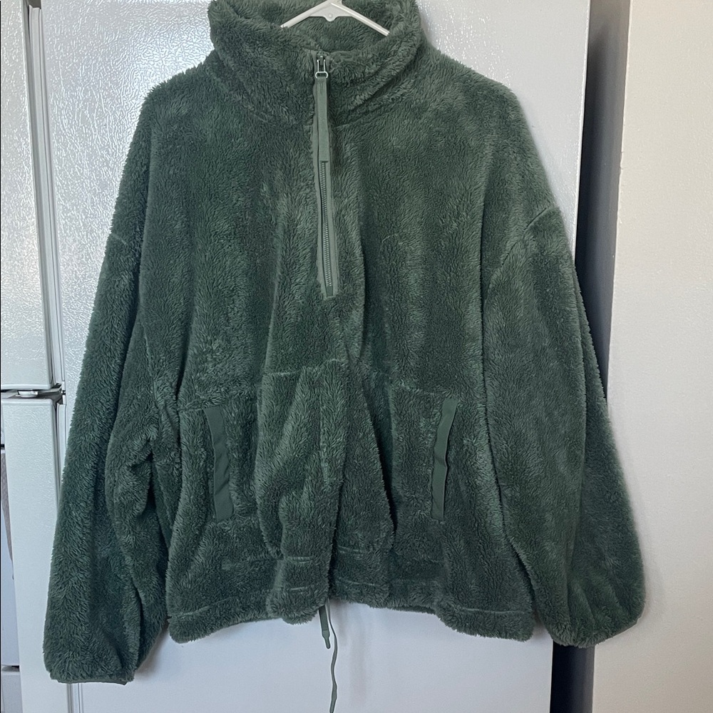 All in Motion XXL Olive Green Plush Fleece Partial Zip Jacket Comfort